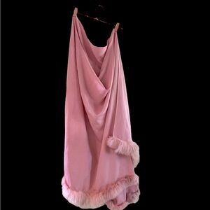 Pink Shaw 80”x34” with dyed pink rabbit fur with hints of black